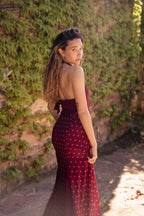 Vestido Kala Topos Burdeos