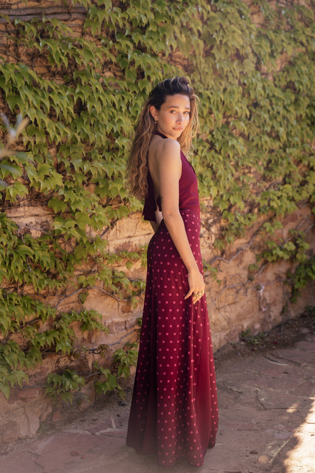 Vestido Kala Topos Burdeos