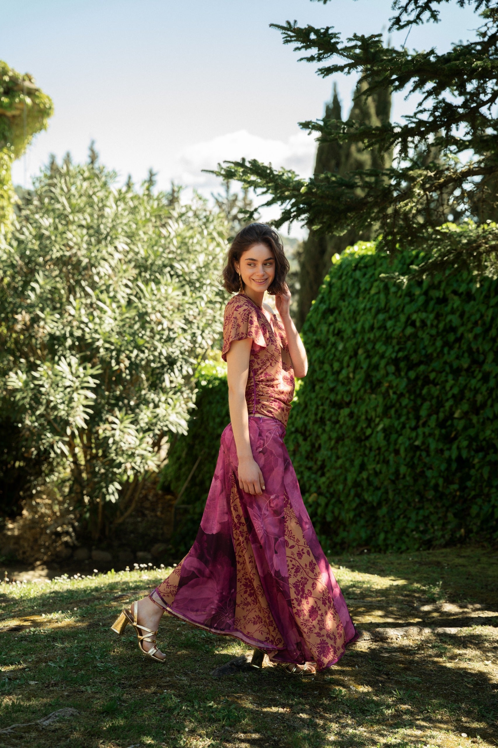 Jimena Falda Reversible Buganvilla y Ocre