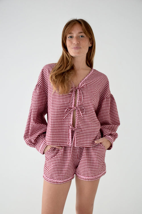 Marta Gingham Blouse Burgundy
