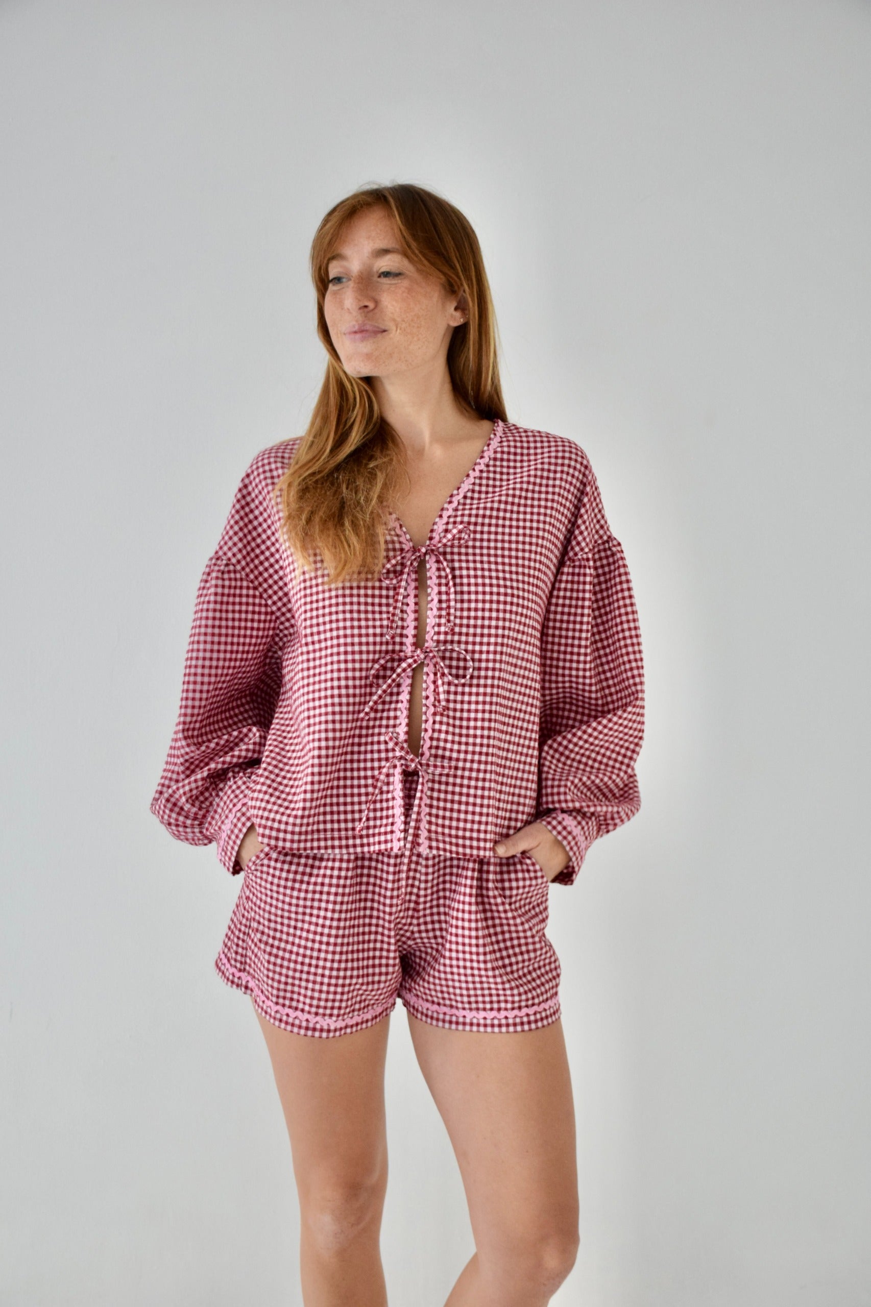 Marta Gingham Blouse Burgundy