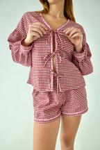 Marta Gingham Blouse Burgundy