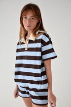 Filipa Manga Corta Polo Shirt Light Blue and Brown