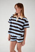 Filipa Manga Corta Polo Shirt Light Blue and Brown
