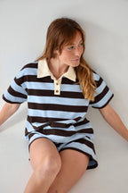 Filipa Manga Corta Polo Shirt Light Blue and Brown