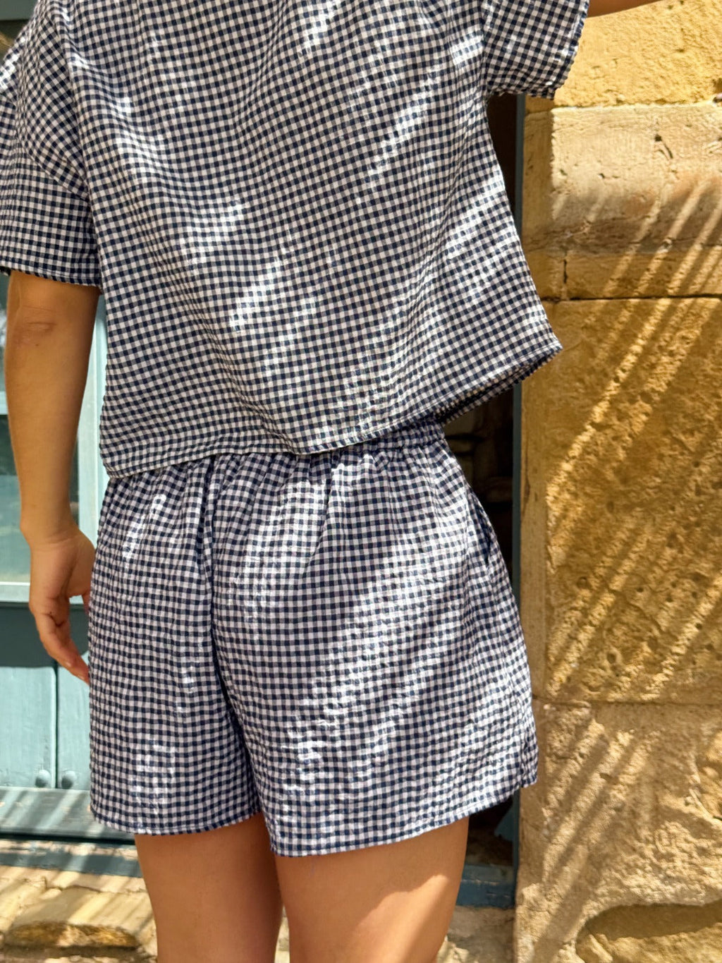 Navy Blue Maria Gingham Shorts
