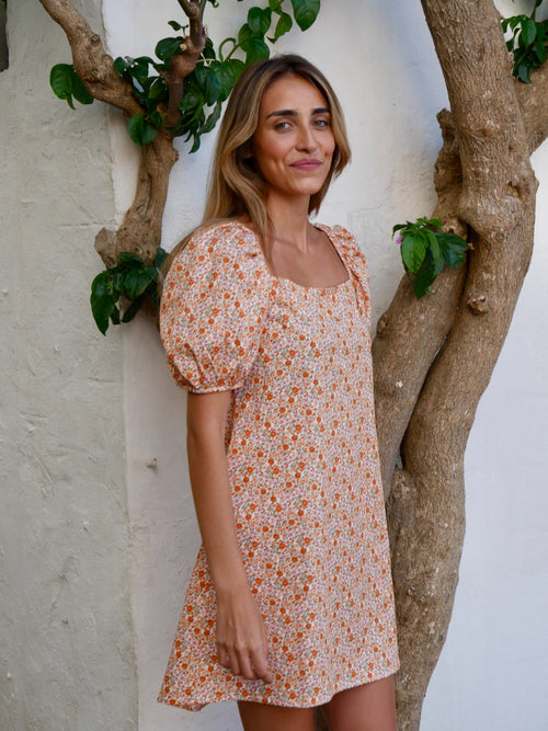 Robe Bruna Flores Naranja