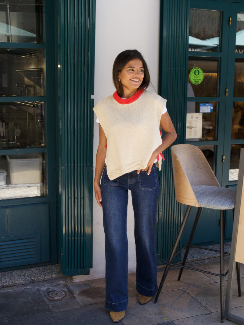 Gilet Julieta Beige Et Rouge