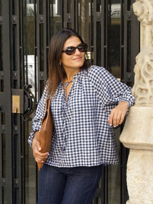 Blusa Matilde Vichy Azul Marino