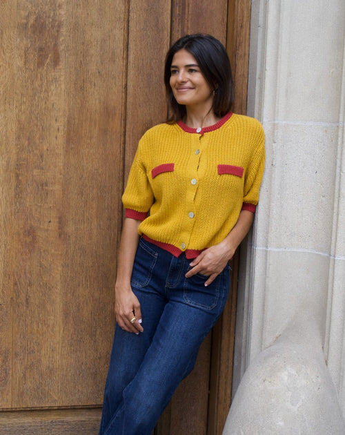 Mia Mustard Algodón Cardigan