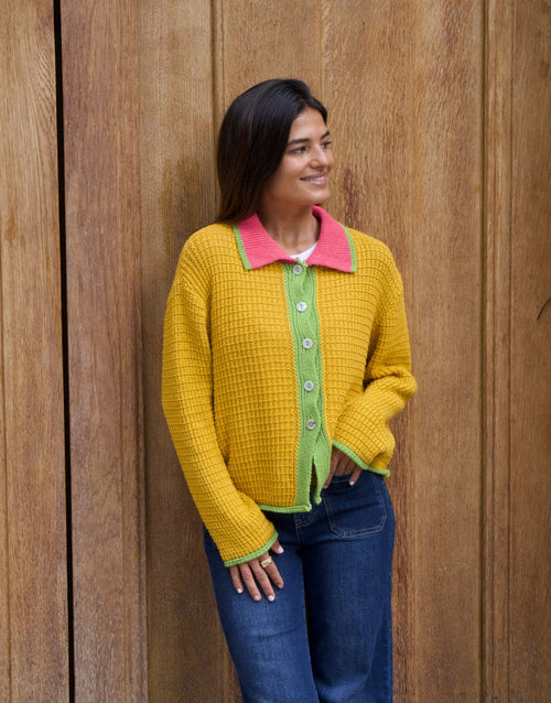 Tina Mustard Algodón Cardigan