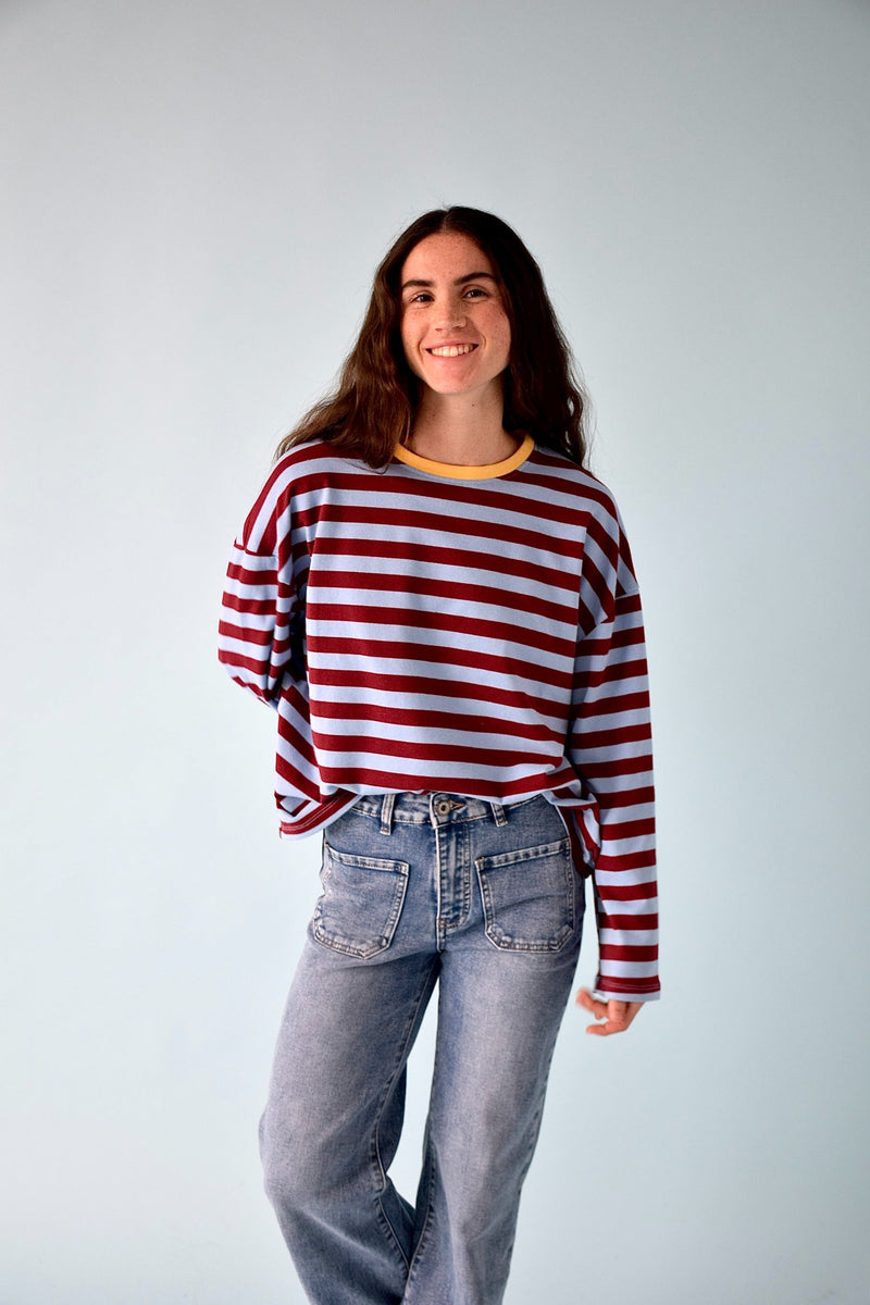 T-Shirt Núria Bleu y Burgundy