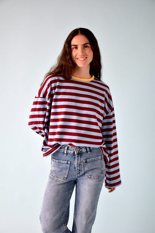 T-Shirt Núria Azul y Burgundy