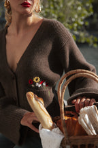 Cardigan in puro cashmere con ricamo - Grigio scuro