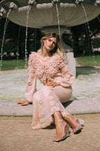 Haut En Mohair Melangé En Crochet À Fleurs À Lacet - Beige Rosé