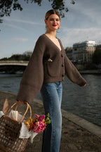 Cardigan in puro cashmere con ricamo - Grigio scuro