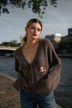 Cardigan in puro cashmere con ricamo - Grigio scuro