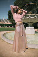 Jupe Longue En Lamé Stretch À Godets - Or Rose