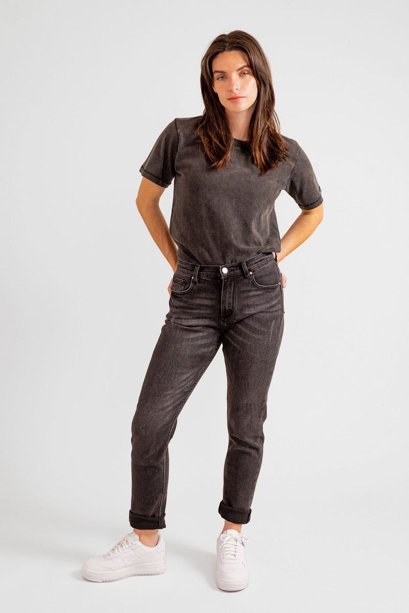 Jean slim gris foncé EMMA femme, DARK GREY, taille 26, porté par Eden (1m70) (F.A.M. JEANS) – photo 1