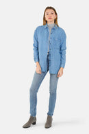 Chemise fluide bleu SARA femme, BLUE, taille S, porté par Lilou (1m75) (F.A.M. JEANS) – photo 1