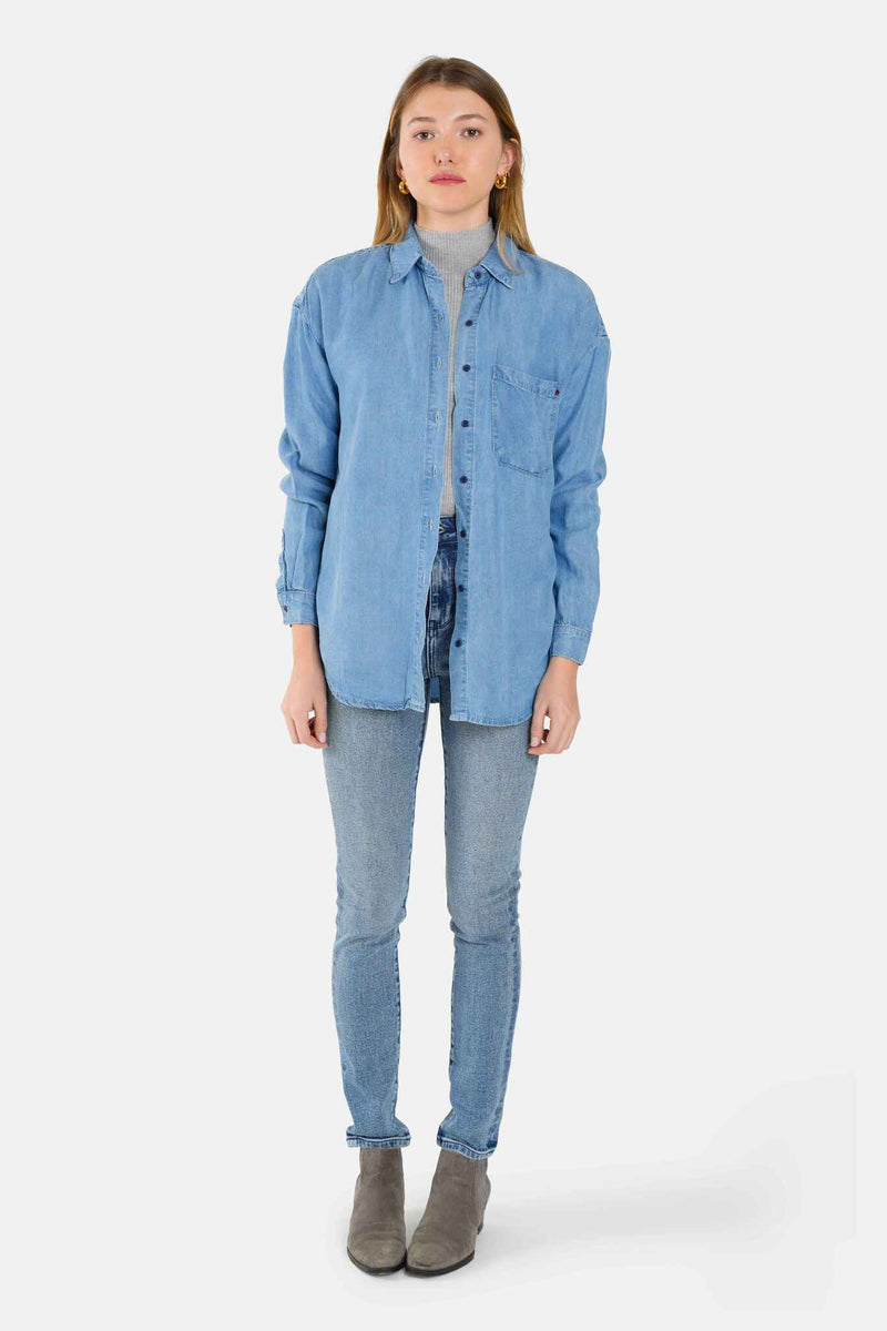 Chemise fluide bleu SARA femme, BLUE, taille S, porté par Lilou (1m75) – photo 2