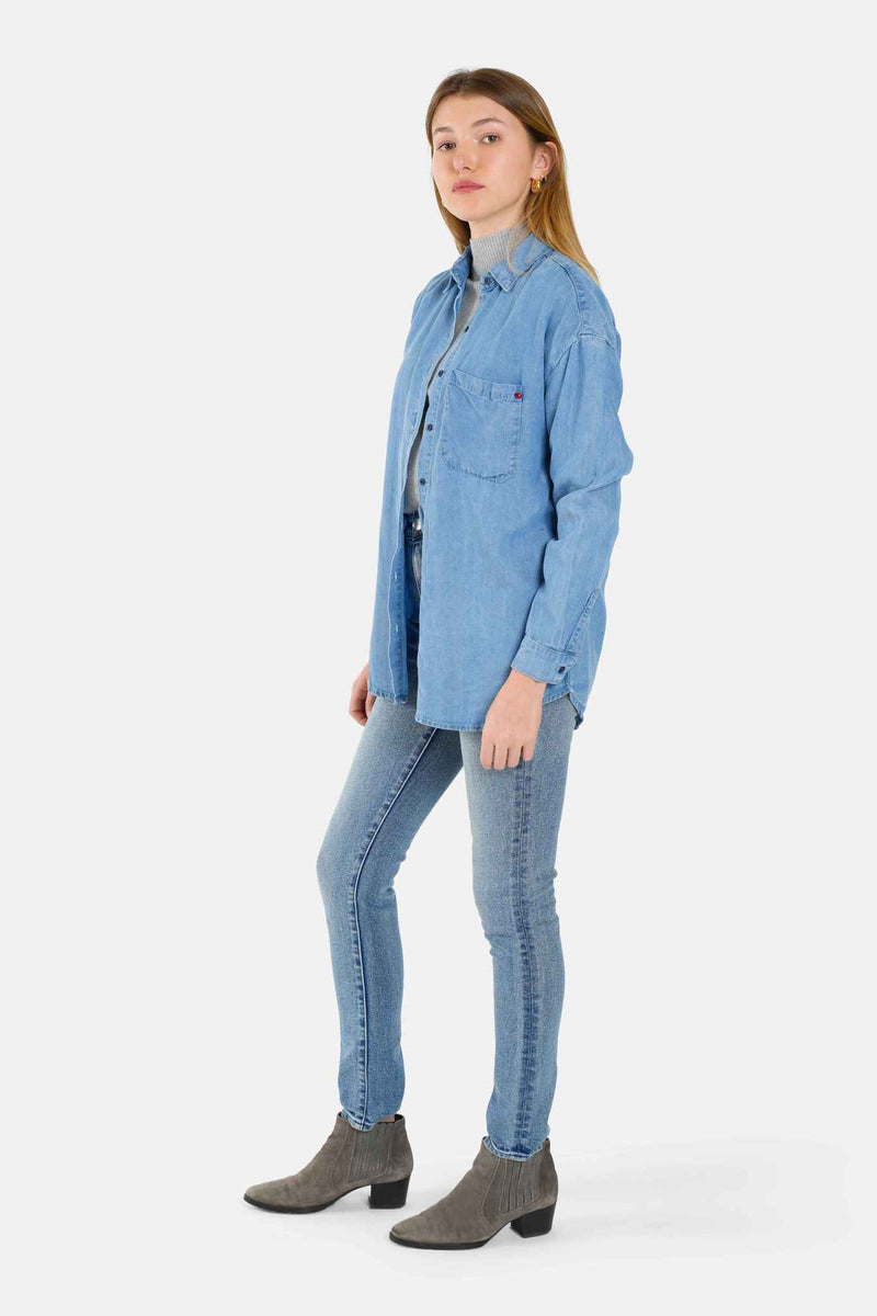 Chemise fluide bleu SARA femme, BLUE, taille S, porté par Lilou (1m75) – photo 3