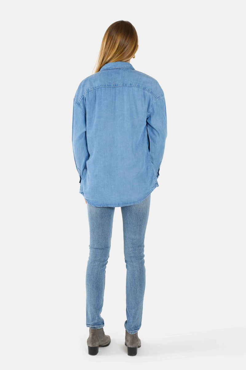 Chemise fluide bleu SARA femme, BLUE, taille S, porté par Lilou (1m75) – photo 4