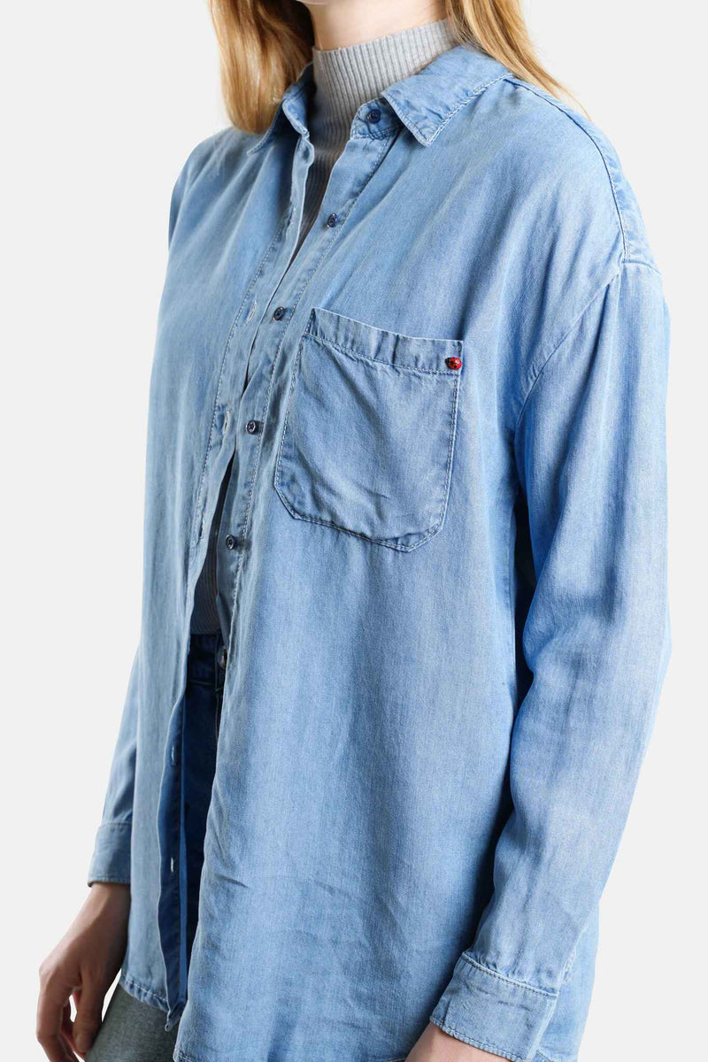 Chemise fluide bleu SARA femme, BLUE, taille S, porté par Lilou (1m75) – photo 5