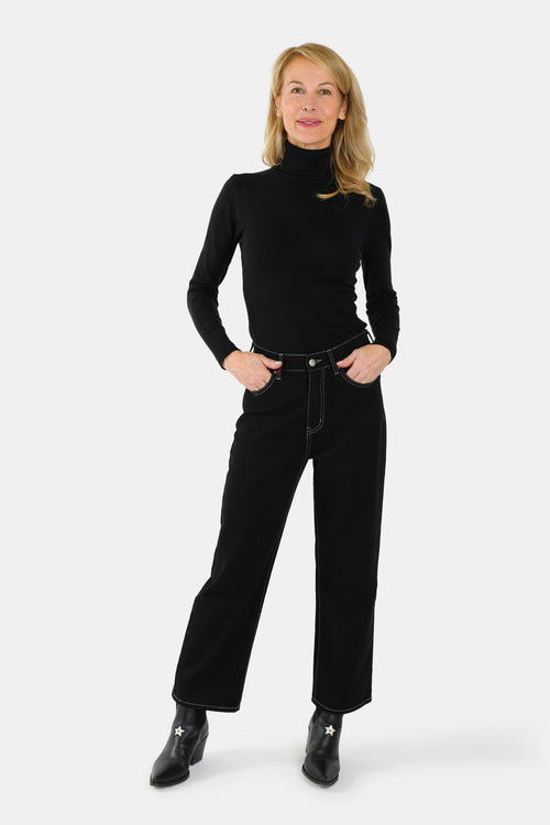 Jean droit court noir POLA femme, BLACK, taille 26, porté par Jessica (1m75) (F.A.M. JEANS) – photo 1