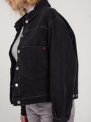 Veste en jean noir oversize VICKY femme, BLACK, taille XS, porté par Zoé (1m76) – photo 4