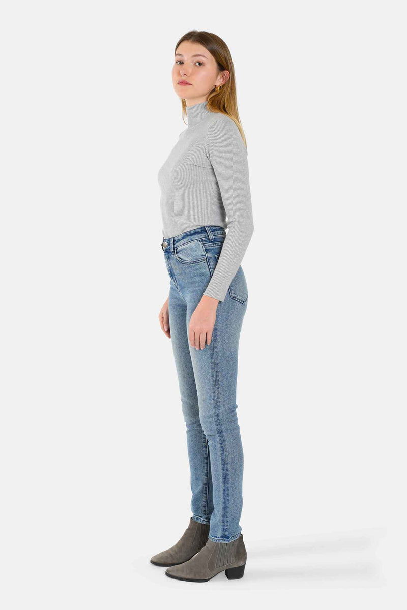 Jean skinny taille haute bleu JILL femme, BLUE JEANS, taille 26, porté par Lilou (1m75) – photo 4