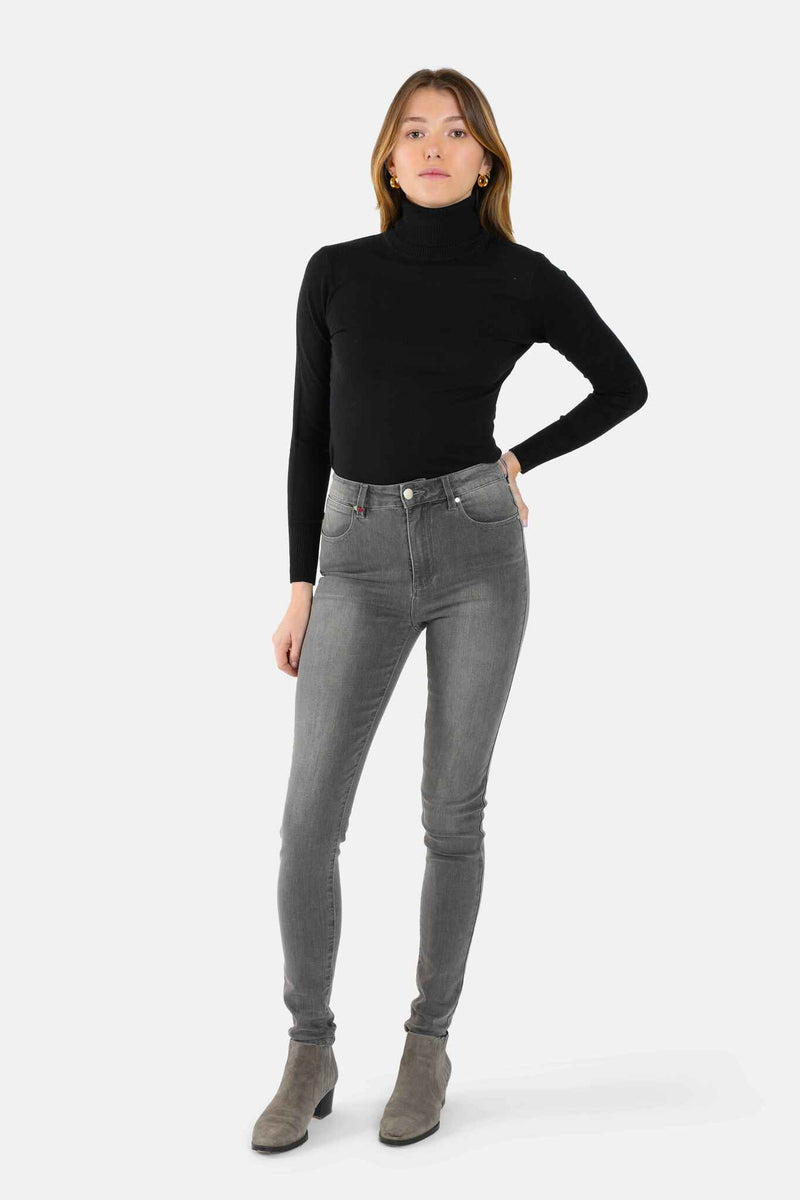 Jean skinny taille haute gris JOYCE femme, GREY, taille 26, porté par Lilou (1m75) – photo 2