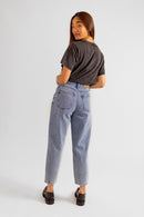 Jean balloon court bleu LUCY femme, BLUE JEANS, taille XS, porté par Pauline (1m65) – photo 2