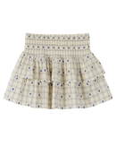 Ecru Cotton Skirt - Blue Flower Check - Girl