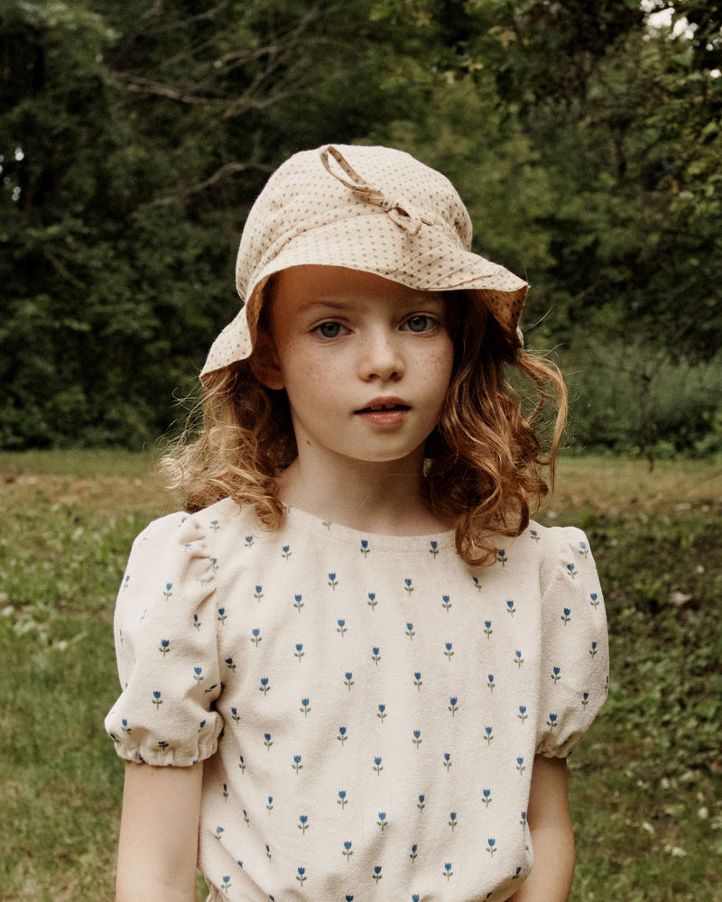 Cotton Hat - Beige And Green Dots - Girl