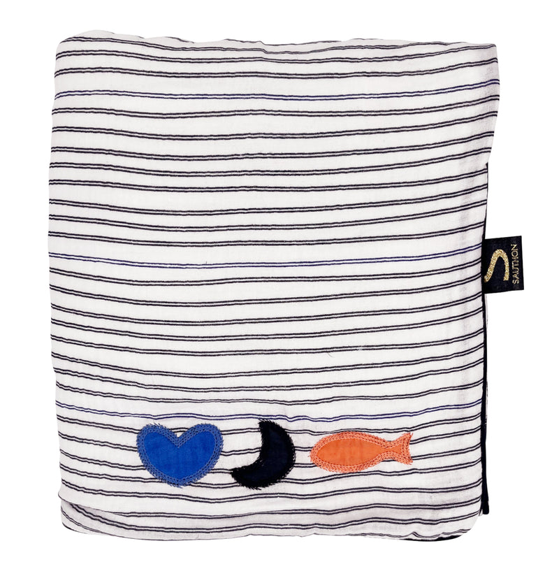 Couverture Bébé 75X100Cm En Gaze De Coton Et Polaire Marinière