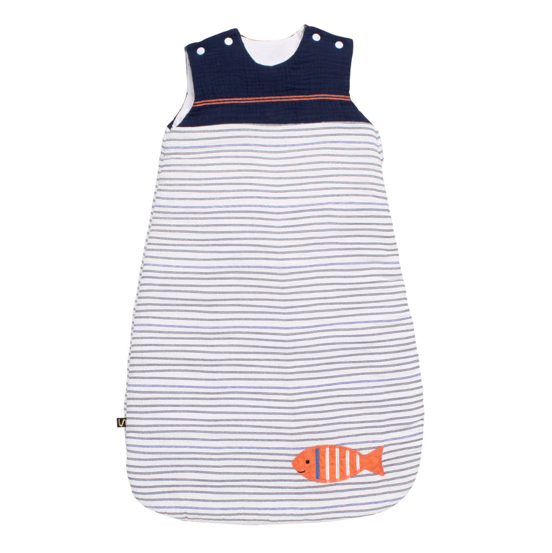 Gigoteuse Bébé Hiver En Double Gaze De Coton Marinière - Blanc