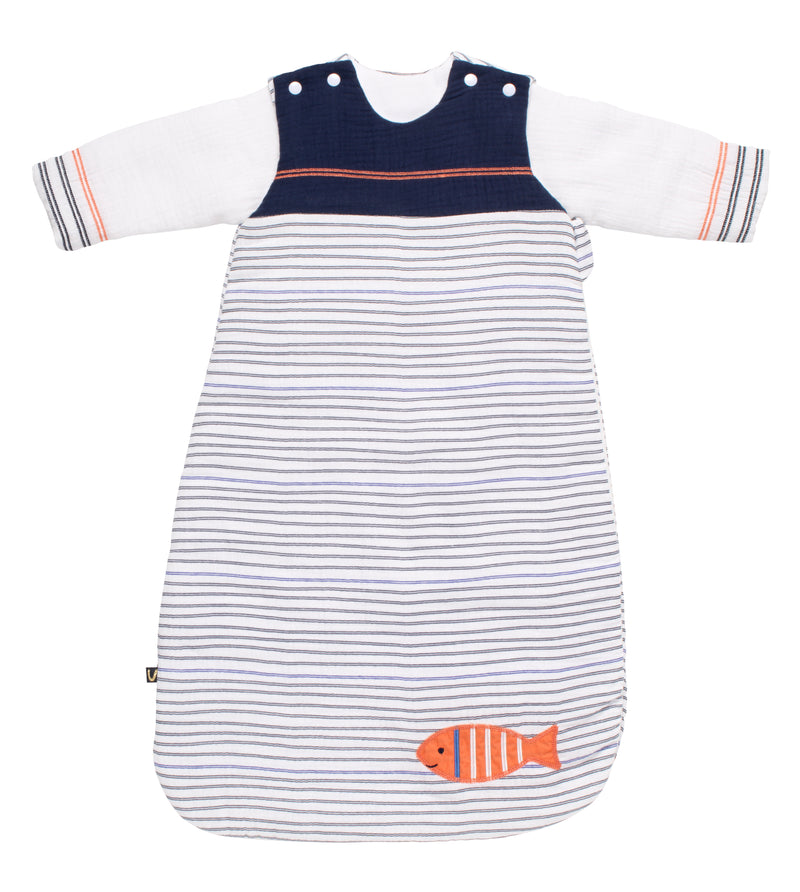 Gigoteuse Bébé Hiver À Manches Amovibles Marinière - Blanc