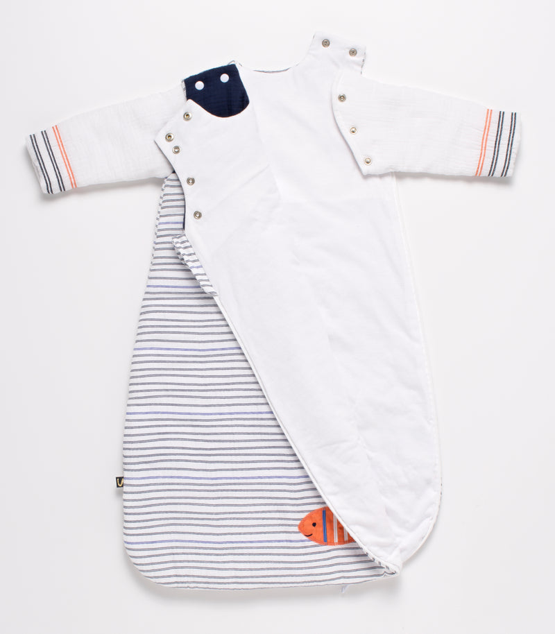 Gigoteuse Bébé Hiver À Manches Amovibles Marinière - Blanc