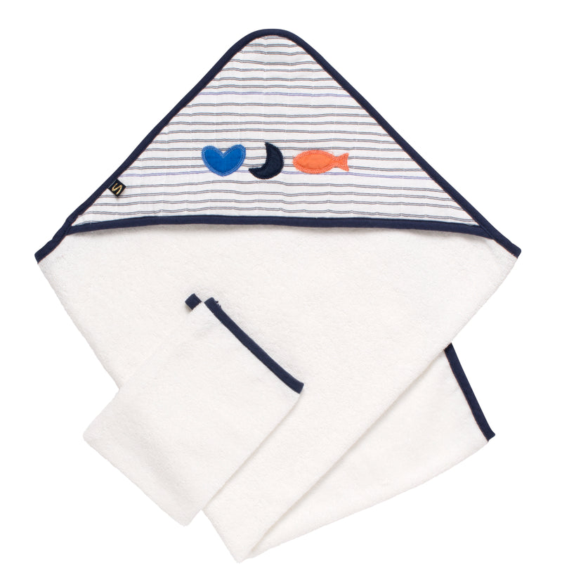 Cape De Bain Et Gant En Double Gaze De Coton Et Éponge