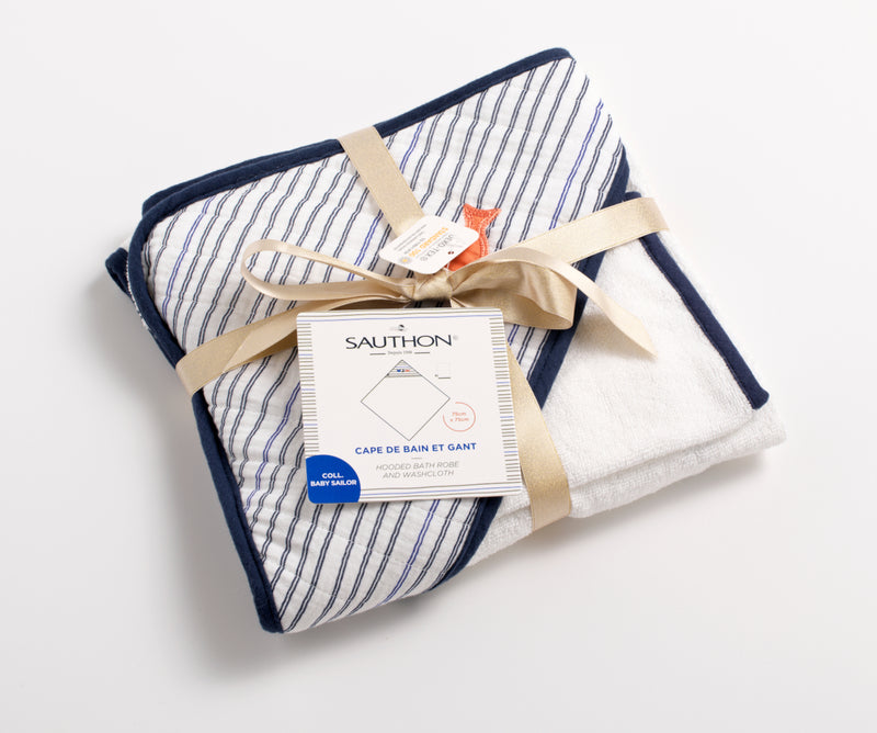 Cape De Bain Et Gant En Double Gaze De Coton Et Éponge