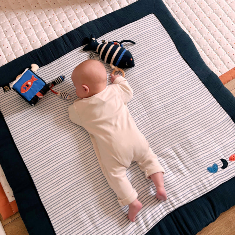 Grand Tapis De Jeu En Double Gaze De Coton Marinière