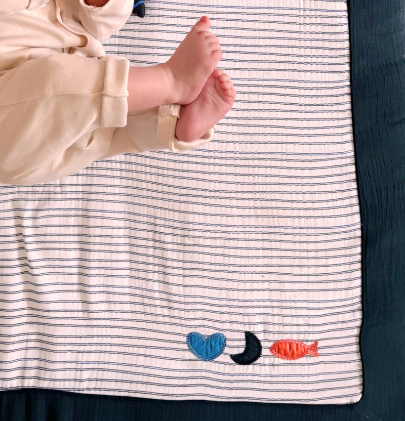 Grand Tapis De Jeu En Double Gaze De Coton Marinière