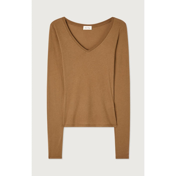 Camiseta de cuello en V - Moca - Mujer