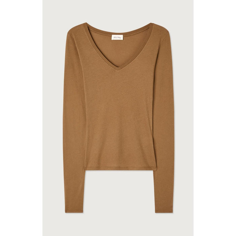 T-Shirt Col V - Moka - Femme