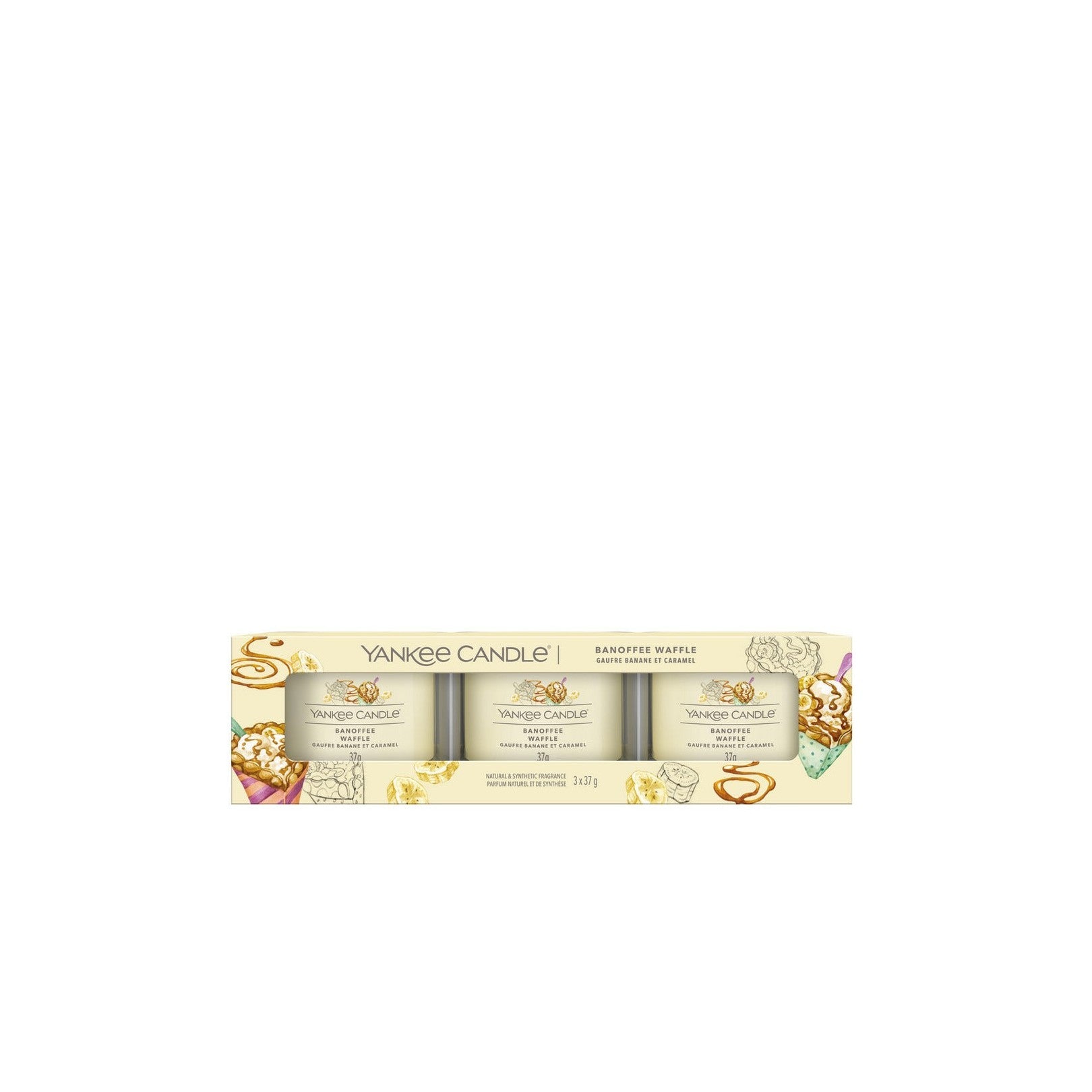 3 velas votivas de vidrio Signature - Gofre, plátano y caramelo