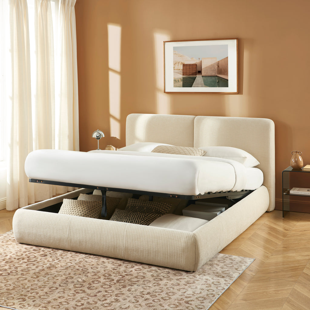 Yoka - Lit Coffre - Velours Côtelé - Beige