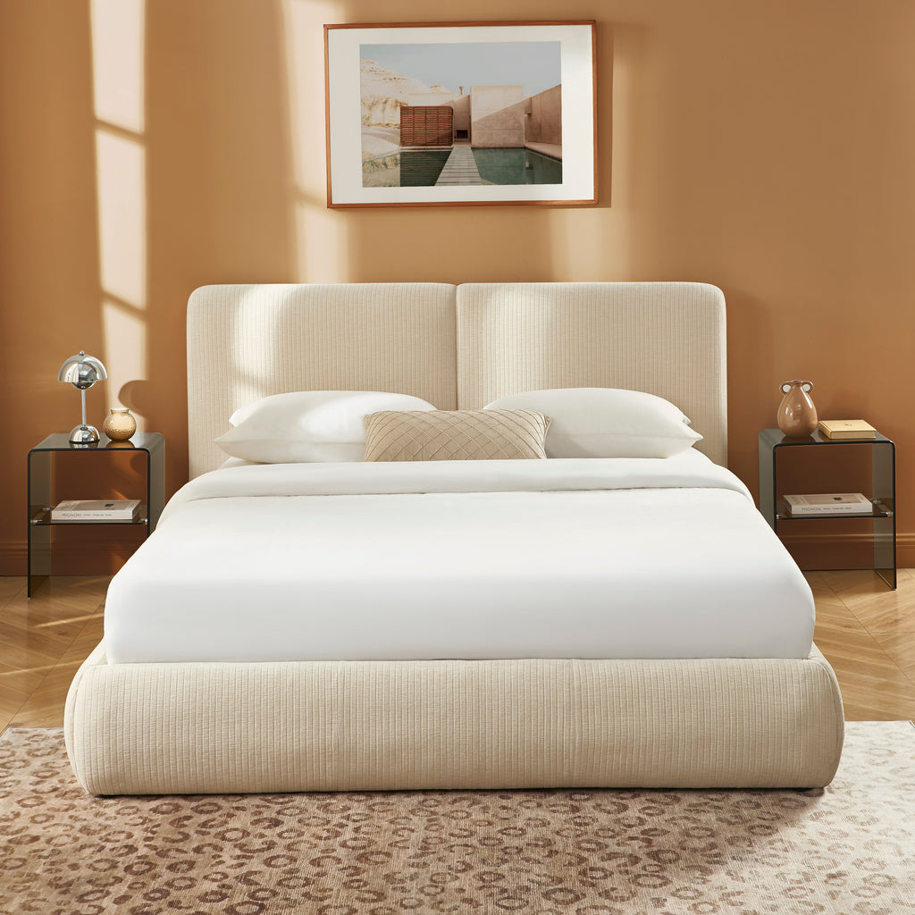Yoka - Lit Coffre - Velours Côtelé - Beige