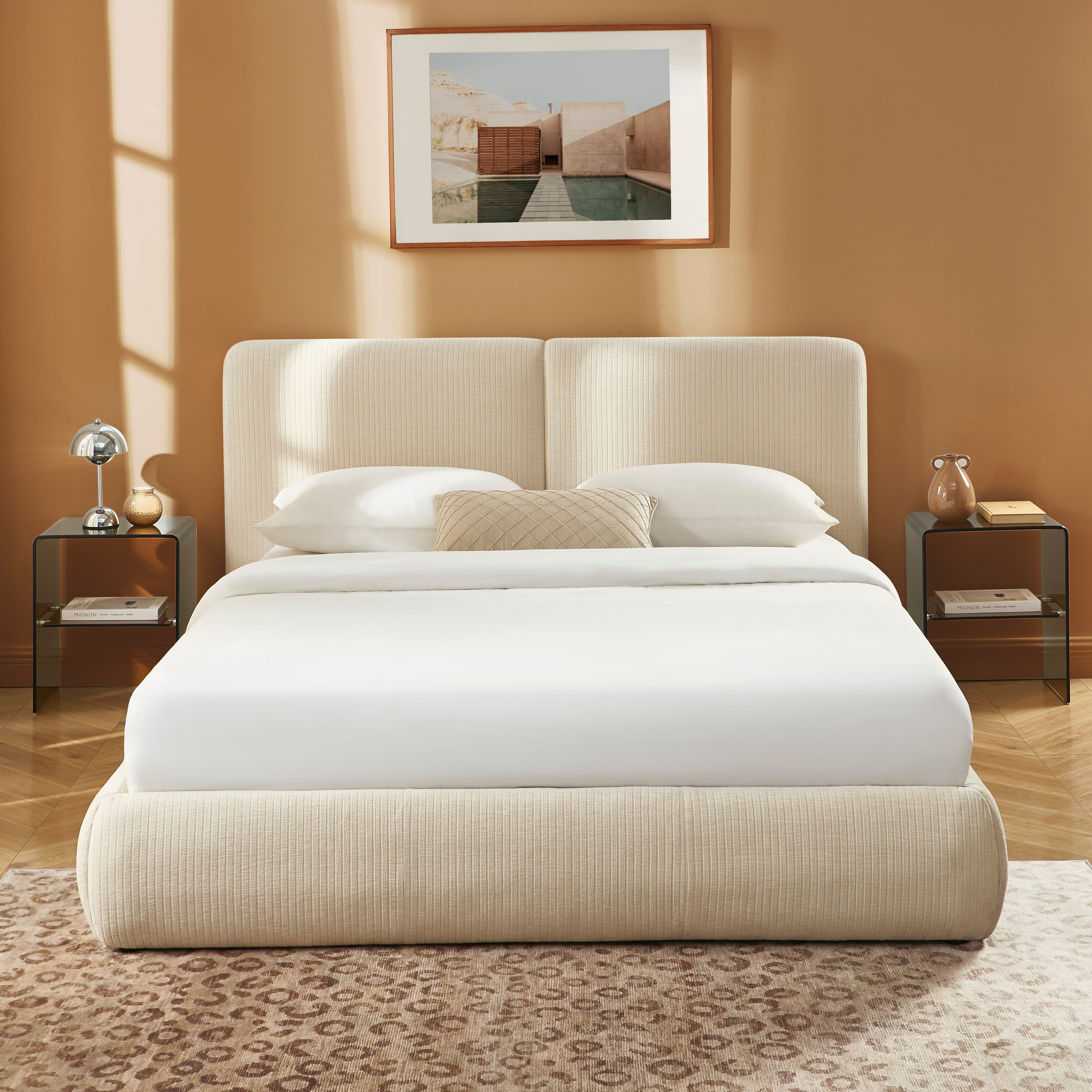 Yoka - Lit Coffre - Velours Côtelé - Beige