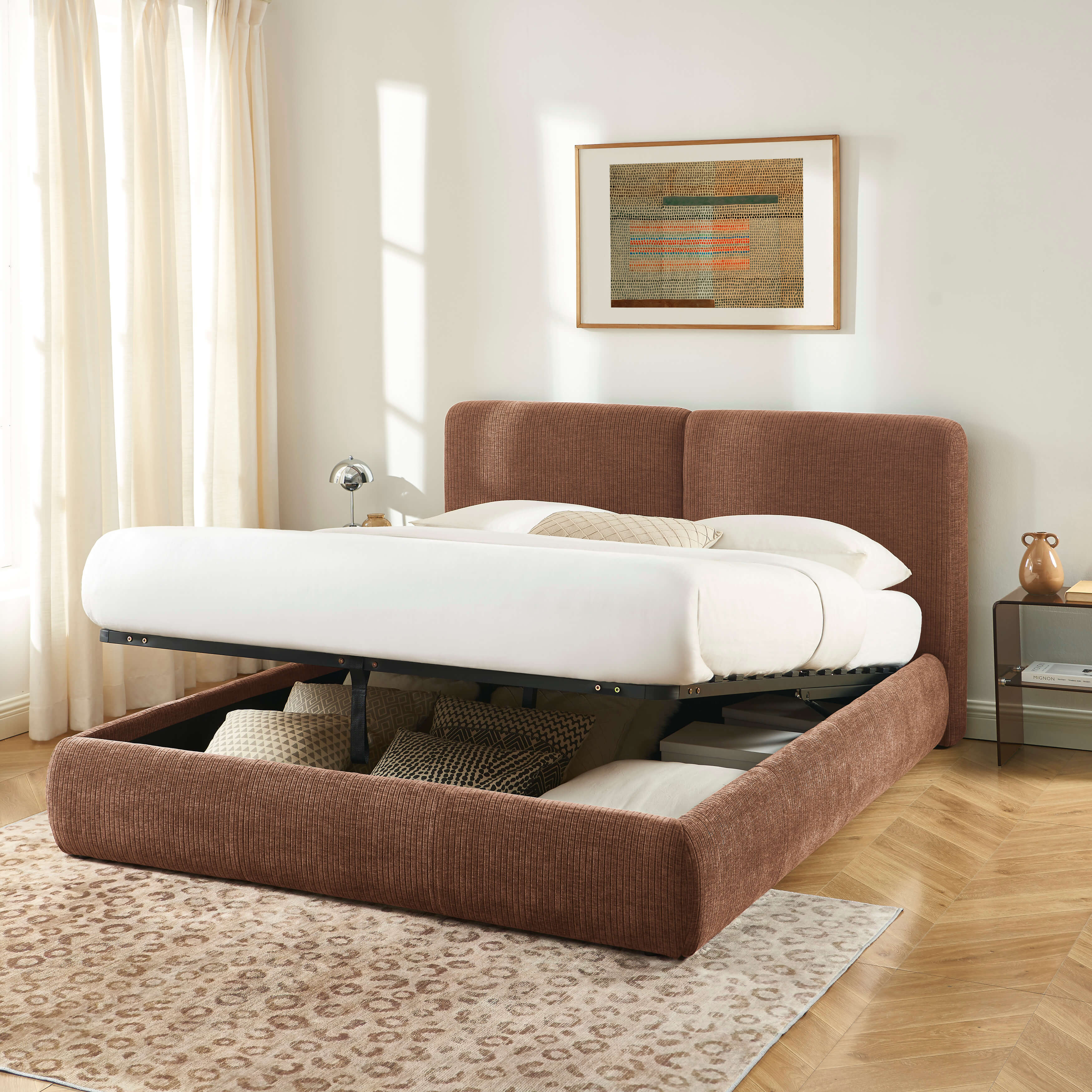 Yoka - Bed - Bouclé - Brown And Black Metal Legs